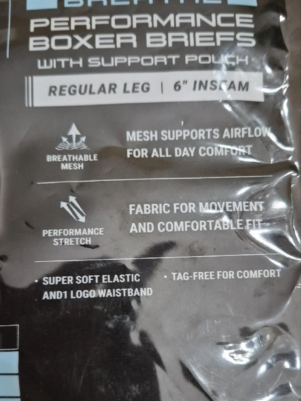 AND1 Black and Gray Mesh Performance Stretch Boxer Briefs Small 6
